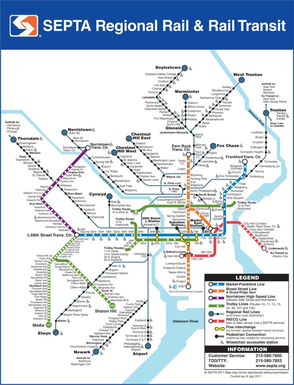 Septa ನಕ್ಷೆ ಫಿಲಡೆಲ್ಫಿಯಾ
